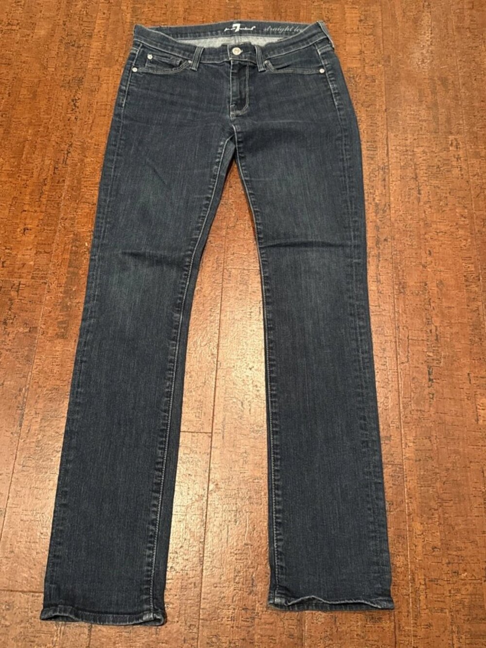 7 For All Mankind Women’s 28 Long Straight Leg Jeans Blue Stretch Denim